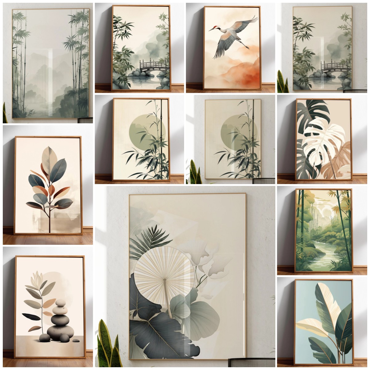 Japanese Zen Lifestyle - Japandi Wall Art Minimal Botanical Minimal
