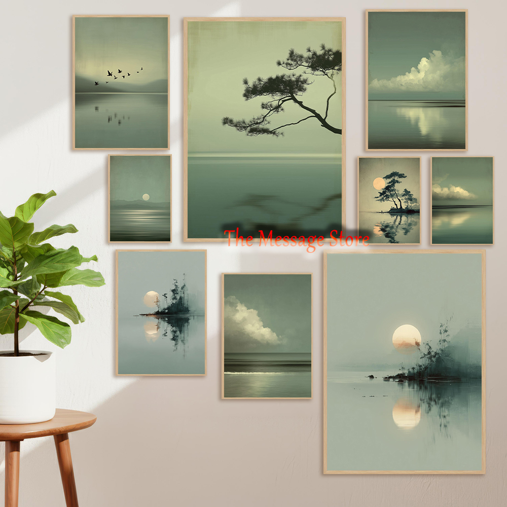Japanese Zen Lifestyle - Póster de Paisaje Japonés Minimalista, Lago
